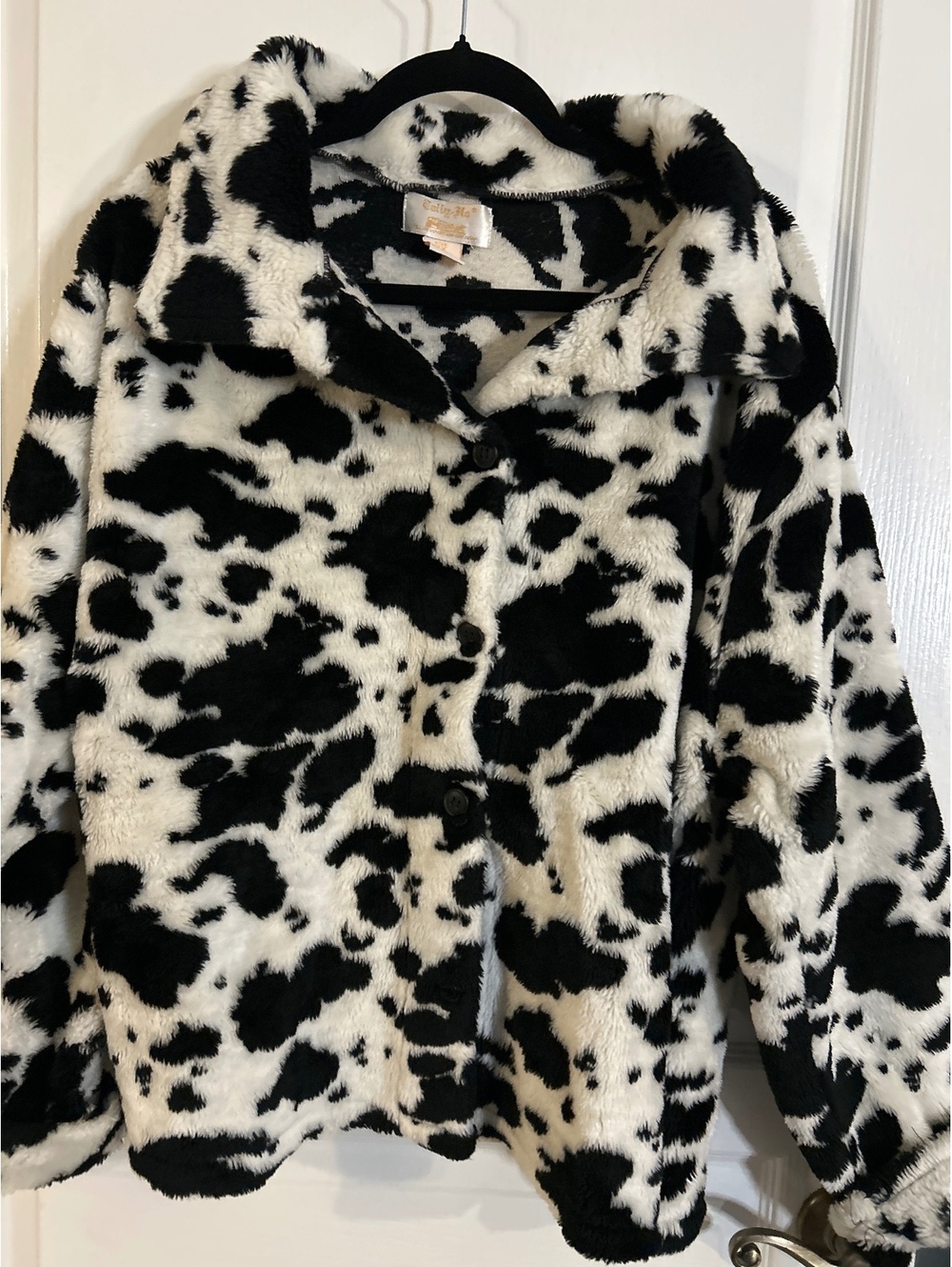 Tally Ho Black and White Faux Fur Cow Print Jacket Size 3X